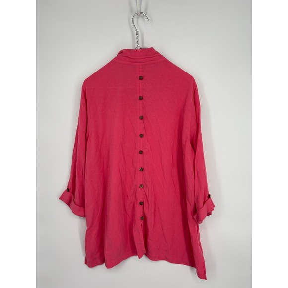 John Mark Tops - John Mark Blouse Plus 1X Pink Button Up Back Artsy Colorful